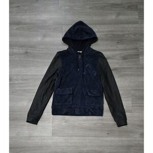 Lacoste Jacket‎ Womens XS 34 Navy & Black Corduroy Fleece Lined Full Zip Hoodie